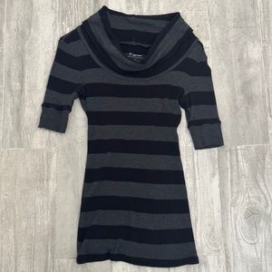 Express Cowl-Neck Tee Black and Gray Stripes Size X Small